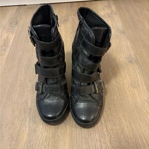 Aldo Black Triple Buckle Ankle Boots